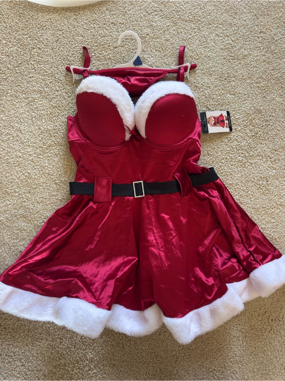 French Connection Red Satin Holiday Babydoll with White Trim